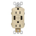 Legrand RadiantÃ‚® USB GFCI Outlet, 15A Tamper-Resistant, Self-Test, Type-A/A, Ivory, 1597TRUSBAAI