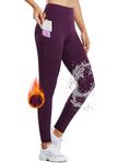 BALEAF Women's Fleece Lined Legging Winter Thermal Insulated High Waisted Running Tights Cold Weather Thick Pockets Paisley Purple M