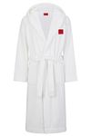 HUGO Mens Terry Gown Hooded Cotton-Terry Dressing Gown with red Logo Label