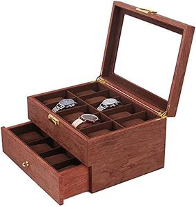 Fosinz 20 Slots Wooden Case Watch Display Box for Men Women Glass Top Collection Box Jewelry Storage Organizer Holder Storage Gifts (11.41“ x 8.26" x 6.10", Yellow Pear)