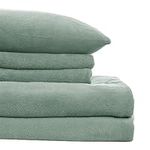 Softan Micro Fleece Bed Sheet Set, Full 4-Piece Polar Fleece Sheet Set Double Includes Flat Sheet, Pillowcases and 15" Deep Pocket Fitted Sheet, Velvet Plush Bedding Set, Warm and Soft (Sage Green)