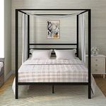 AMBEE21 Canopy Queen Metal Bed Frame with Headboard – Platform Wrought Iron Heavy Duty Solid Sturdy Metal Slat Black No Box Spring Needed/Under Bed Storage/Industrial & Farmhouse