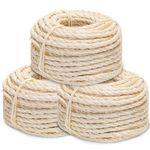 Nobleza 3 Pack Cat Natural Sisal Rope for Cat Scratcher Cat Hemp Rope for Cat Scratching Post Cat Jute Rope for Cat Tree Cat Replacement Rope for Cat Tower Thick Cat Craft Rope 6mm(Total 60m/198ft)