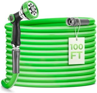 Garden Hose 100 Ft With 8-Pattern Spray Nozzle, 5/8" Lead-Free Flexible Water Hose With 3/4" Anodized Aircraft-Grade Aluminum Interface, Lightweight No-Kink Water Pipe For Lawn, Yard, Outdoor Cleaning