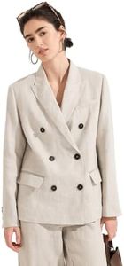 Premium Linen Suit Women's Fashion Peak Lapel Blazer Jacket Casual Chic Breathable Outerwear, KL7613666 (US, Alpha, Medium, Regular, Regular, Natural Linen)