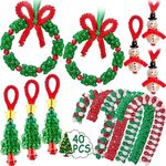 Christmas Crafts for Kids Adults Families, Beaded Ornament Kit to Make Wreath/Candy Cane/Xmas Tree/Snowman, Holiday Decorations Party Supplies, 40 Pieces