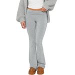 Allmloers Women Skinny Flare Yoga Pants Low Waist Bootcut Bell Bottom Fold Over Leggings Lounge Jogger Sweatpants Streetwear Grey