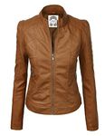 Made By Johnny WJC746 Womens Vegan Leather Motorcycle Jacket XL Camel