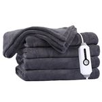 Heated Blanket 62x84'' Twin Size with 4 Heating Levels 10 Hours Auto-Off Electric Throw in Cozy Plush Fabric Reversible for Home Bedding Couch-Dark Grey