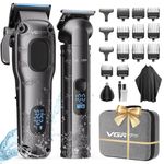 VGRPRO Hair Clippers Men Professional, Mens Clippers and Trimmers Set, USB Rechargeable Cordless Hair Clippers for Hair Cutting, Electric T-Blade Hair Trimmer for Men with Package Case(Gray)