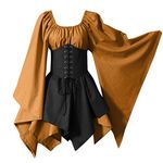 Beokeuioe Retro Costume Women's Gothic Dress Medieval Costume Medieval Dress with Trumpet Sleeves Gothic Renaissance Victorian Clothing Witch Costume Lace Dress