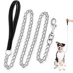 Dacitiery Metal Dog Leash, Chew Proof 4FT/1.2M Dog Chain Leash, Heavy Duty Anti-Bite Dog Lead Pet Leash with Nylon Soft Padded Handle for Small Medium Large Dogs (3MM)