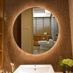 BUNGALOW MERCER Pvc Board (Water & Termite Proof) Bathroom Mirror Led Illuminated Round Lighted Vanity Makeup Wall Mounted Lights Touch Switch Pad (Warm Light & Touch Switch, 70 Cm Dia, Framed)