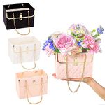 Flower Paper Boxes for Bouquets with Mental Chain Flowers Bouquet Hat Box for Florist Floral Arrangements Wedding Party Gift Wrap Bag （Three Colors）