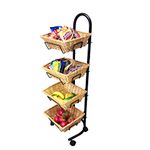 FixtureDisplays? Rolling Wicker Basket Display 4 Tier Market Merchandiser Stand Kitchen Pantry Organizer on Wheels 120009