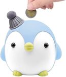 Kids Piggy Bank, SAYTAY Cute Cartoon Penguin Anti-Fall Coin Bank, for Children Gift Or As Home Decoration (Blue)