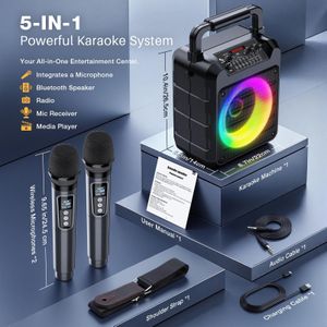 Dislocati Karaoke Machine with 2 Wireless Mics – Portable Bluetooth PA Speaker with Lights, TWS, USB, AUX for Home Party