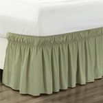 Morbuy Elasticated Bed Skirt Ruffle, Microfiber Bed Skirt Dust Ruffle Bed Valance Skirt with 30cm Ruffles, Wrap Around Bed Skirt Three Sides Elastic Band (Sage Green,200x200+30cm)