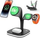 Lifenova Wireless Charger Stand,15W 3 in 1 Fast Mag-Safe Charging Station for iPhone 15/15Pro Max/15Plus/14/13/12 Pro Max Mini,Apple Watch SE/7/6/5/4/3/2 and Airpods 3/2/Pro/Pro2 with LED Lamp(Black)