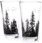 Black Lantern Pint Glasses ? Handmade Craft Beer Glasses and Bar Glassware, All Purpose Drinking Glasses for the Kitchen and Bar, Pine Tree Forest Design, Set of 2 Craft Beer Glasses