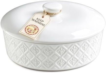 Large Tortilla Warmers with Lid 8.8 Inch, Embossed Ceramic Tortilla Holder Servers Oven Safe - Taco Tuesday, Taco Bar, Microwavable Food Storage Container, Bread Warmer Pancake Warmer, White