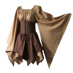 Bichingda Womens Traditional Irish Dress Renaissance Medieval Costume Flare Sleeve Corset Halloween Victorian Short Dress