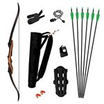 Samick Sage Takedown Recurve Bow and Arrow set - Ready to shoot Archery set Includes 14 strands Dacron Bowstring - 2 Brass Nocks - Stick on arrow rest - stringer tool - 6 30" Arrows - 8" Arm Guard - Finger protector - Black Arrow Quiver (35 LBS, Right Hand)