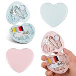 Amaxiu 2 Pcs Mini Travel Sewing Kit, Portable Travel DIY Sewing Supplies with Cute Heart Shaped Organize Case Sewing Repair Kit with Sewing Needle Cotton Wire Pin Button Scissors Threader(Blue, Pink)