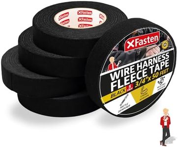 XFasten Wire Harness Tape 3/4 Inch x 50 ft (5-Pack 250ft Total) Residue-Free Cloth Electrical Felt Tape for Automotive Wiring Loom Wrap, High Temp and Abrasion Resistant, Noise Dampening Insulation