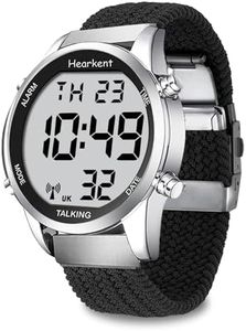 Hearkent Digital Talking Watch with British English Speaking Pleasant Voice and Extension Nylon Braided Adjustable Strap for Elderly