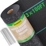 Graxury 3x100ft 2-Layer Heavy Duty 4.2oz/sq.yd Weed Barrier Landscape Fabric, Weed Control Block Woven Roll Ground Cover Mat with 20 Garden Staples