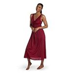 Miss Elaine Nightgown - Women's Silky Fitted Long Gown, Vintage Style, with a Deep V-Neckline, Dark Cherry, 3x-large