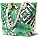 Mikytoper Beach Bags for Women, Large Summer Beach Tote Bag Shoulder Bag Canvas Bag with Zip for Beach Travel Pool Shopping (leaves)