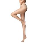 Boolavard Women's Sheer Pantyhose 5 Denier Ultra Thin High Waist Tights Stockings (Standard, Nude Large (suitable for 60kg-85kg body weight))