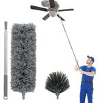 Hallstatt Upgraded 2 In 1 Microfiber Feather Duster Bendable & Extendable Fan Cleaning With 100 Inches Expandable Pole Long Handle Washable For High Ceiling Cobweb, Window Blinds, Furniture