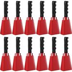 Pelopy 12 Pcs Large Cow Bell 9 '' Cowbell with Handle Cowbells for Sporting Events Hand Percussion Cowbells Cheering Bell Chimes for Football Game, Alarm Loud Noise Makers, Musical Instrument (Red)