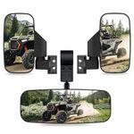 UTV RZR Rear View Mirror and Side Mirrors Set with 1.75"-2" Roll Bar Cage,Large Rear View Side Mirrors Compatible with Polaris RZR Can Am X3 Commander Kawasaki Mule Rhino(ONLY ROUND TUBE ROLL BAR)