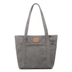 ArcEnCiel Canvas Tote Womens Shoulder Handbag With Zipper,For Women Large Capacity Purse Bags Pockets, Light Grey1