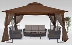 MASTERCANOPY 11x11 Patio Gazebo with Netting Screen Walls for Lawn, Garden, Backyard and Deck, Brown