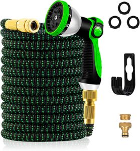 Expandable Garden Hose 50FT – 3-Layer Latex, No-Kink, 10-Function Nozzle, 3/4" & 1/2" Fittings
