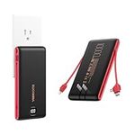 VEEKTOMX Power Bank with Built-in Cables 10000mAh, 15W USB C Portable Phone Charger with AC Wall Plug, Slim Battery Bank with LED Display Compatible with iPhone 14/13/12/, Samsung S21 S22 S23, More