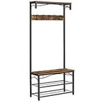 VASAGLE Coat Rack, Hallway Cabinet, with Top Board, Shoe Rack, Bench and 5 Double Hooks, Metal Frame, 80 x 32 x 178.8 cm, Industrial Style, Rustic Brown and Black HSR45BX