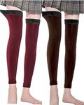 NESVIB Women Men Warm Over Knee Winter Fleece Fur Leg Warmer Knee Warmer High Socks (Dark Brown & Maroon)