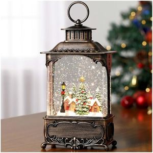 Christmas Snow Globe Lantern, Christmas Decorations for Home,Musical Snow Globe Glittering Snowy Cabin Glitter Globe with Village in The Woods,Timer & Music, USB & Battery Powered10.2In