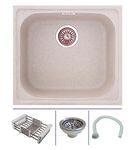 Zinzer Single Bowl, Quartz Kitchen Sink, Ivory Color 21 x 19 x 8, German Engineered, Smooth Granular Finish | Box Includes Kitchen Sink, Sink Coupling, Hose Pipe, Drainer Basket