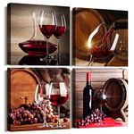 Canvas Art For Kitchen Dining Room Wine Glass Wall Pictures Still Life Wine Fruit Goblet Prints Artwork Bar Paintings Restaurant Decorations Home Decor 4 Piece Set