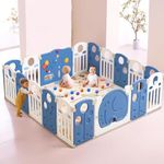 HukimoyoLarge Baby Playpen 18 Panels Play Area Indoor Setup with Mat ,balls | Play Yard for Babies 0–3 Years with Padded Boundary |Indoor Outdoor Toddler , infant fence Activity Center with Safety Door Lock & Suction Cups