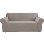 H.VERSAILTEX Stretch Sofa Covers for 3 Cushion Couch Covers Sofa Slipcovers for Living Room Feature Thick Checked Jacquard Fabric with Elastic Bottom, Sofa Large - Taupe