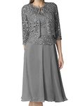 Jacllix Women's Tea Length 3/4 Sleeves Mother of Bride Lace Formal Dress Steel Grey