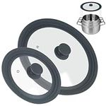 Universal Lid for Pots Pans and Skillets, 2 Pack Pan Cover fit 7", 8" 9" & 10", 11", 12" Diameter Cookware, Silicone Replacement Pan Lid Pot Lids for Frying Pans, Cast Iron,Tempered Glass Lid (Gray)